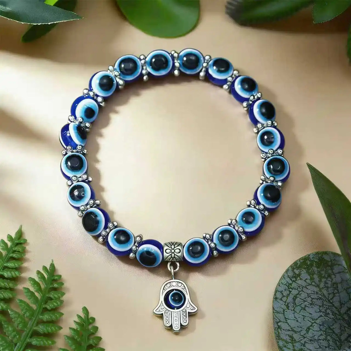 Evil Eye Bracelet, Blue Beaded Butterfly Charm Jewelry