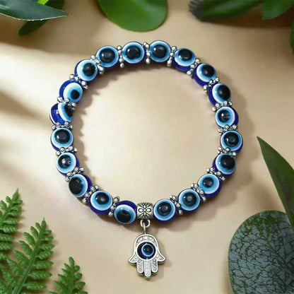 Evil Eye Bracelet, Blue Beaded Butterfly Charm Jewelry