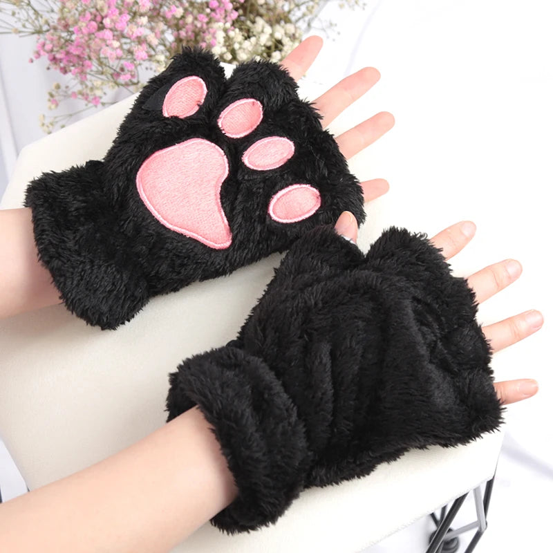 Fingerless Winter Gloves Plush Warm Mittens for Women and Girls