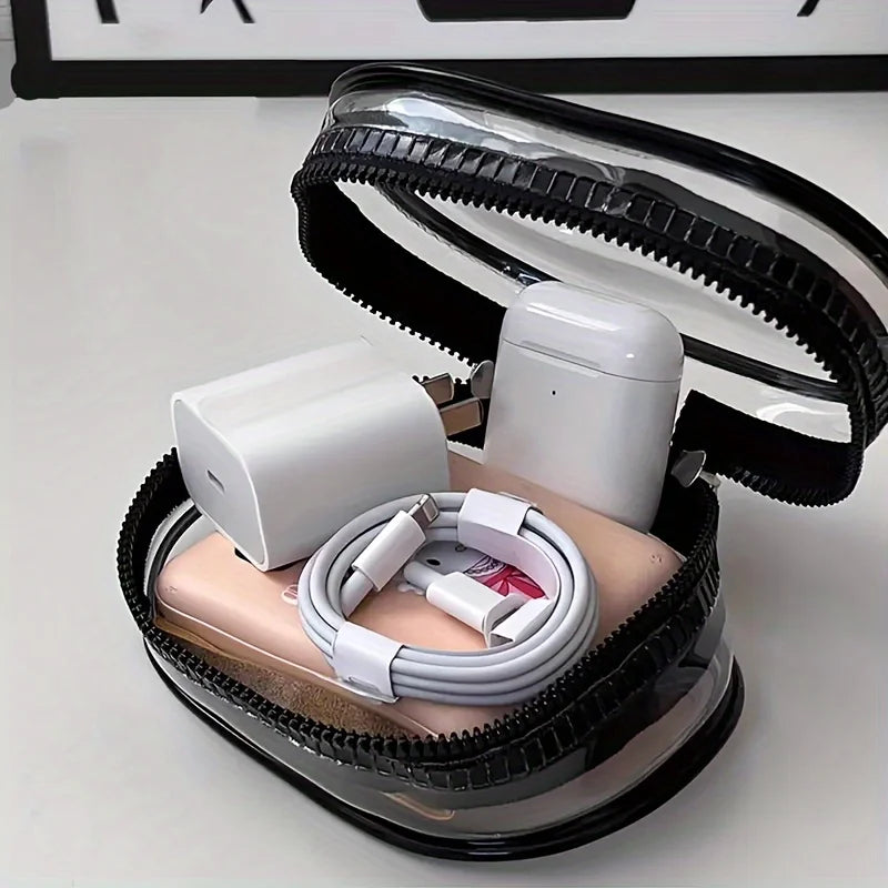 Mini Zipper Storage Bag – Clear Organizer for Earphones & Chargers