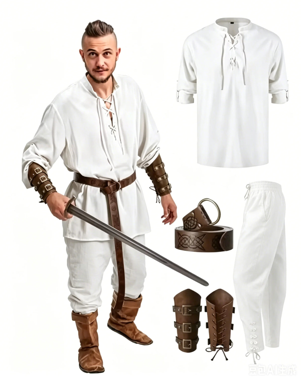Medieval Costume for Men – Renaissance Pirate Shirt & Pants Set