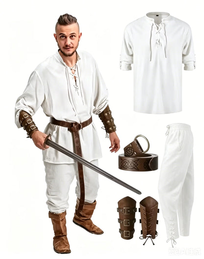 Medieval Costume for Men – Renaissance Pirate Shirt & Pants Set