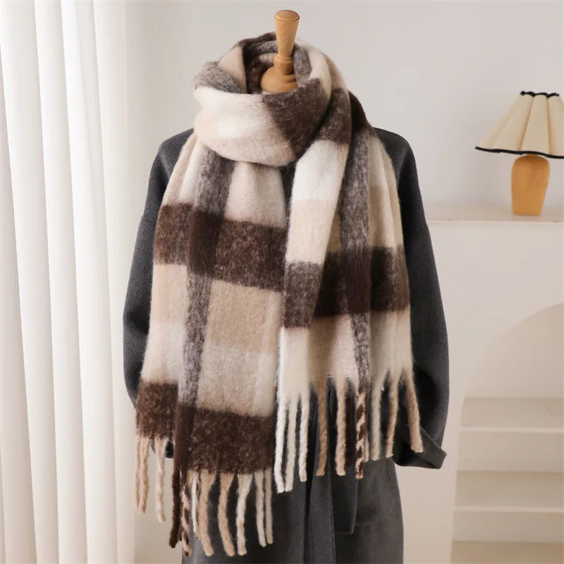 Pashmina Scarf for Women, Warm Plaid Winter Shawl Wrap