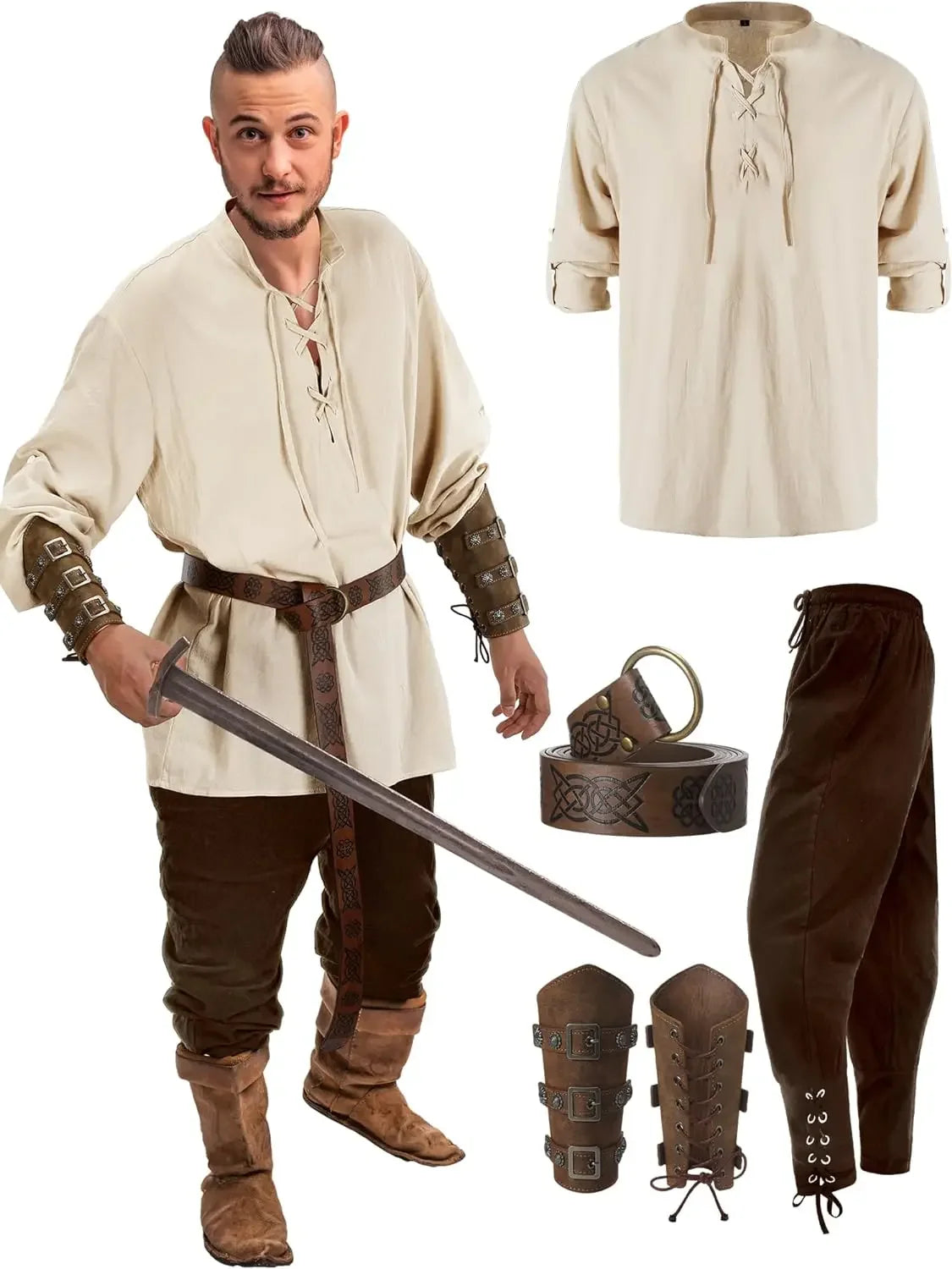 Medieval Costume for Men – Renaissance Pirate Shirt & Pants Set
