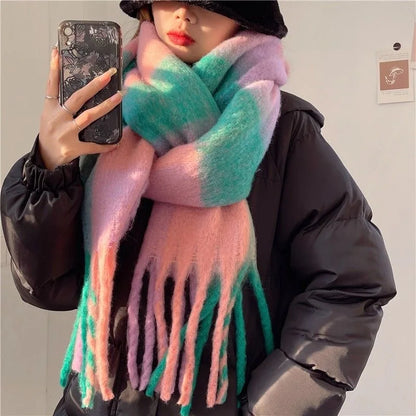 Pashmina Scarf for Women, Warm Plaid Winter Shawl Wrap
