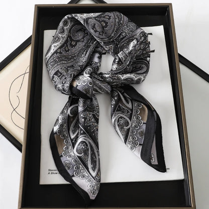 Silk Square Scarf 70x70cm Floral Satin Wrap for Women
