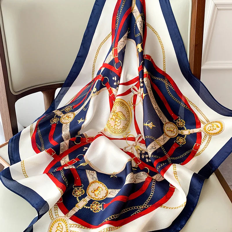 Women's Square Scarf, 70×70cm Printed Satin-Style Headscarf