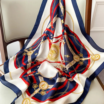 Women's Square Scarf, 70×70cm Printed Satin-Style Headscarf