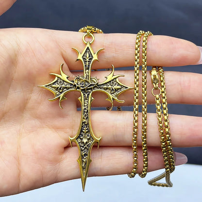 Cross Pendant Necklace, Gothic Double-Sided Punk Jewelry
