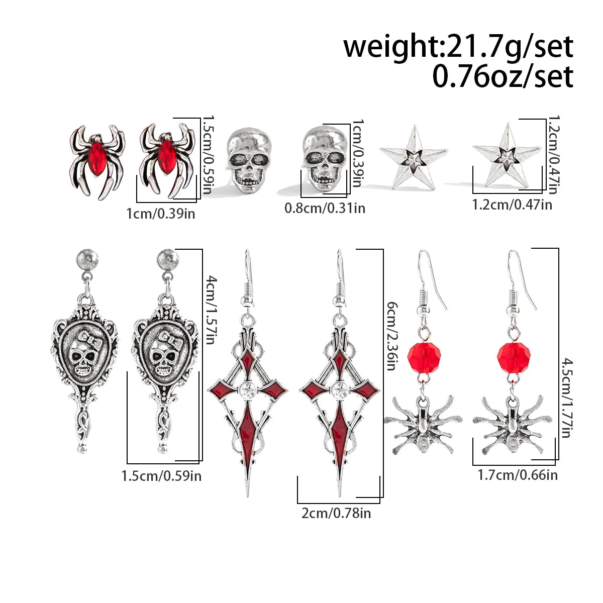 Halloween Gothic Earrings, Red Crystal Skull Drop Jewelry