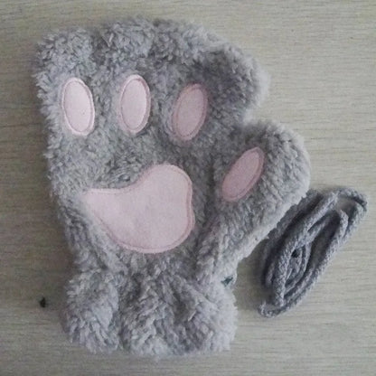 Fingerless Plush Gloves Warm Animal Paw Mittens for Adults