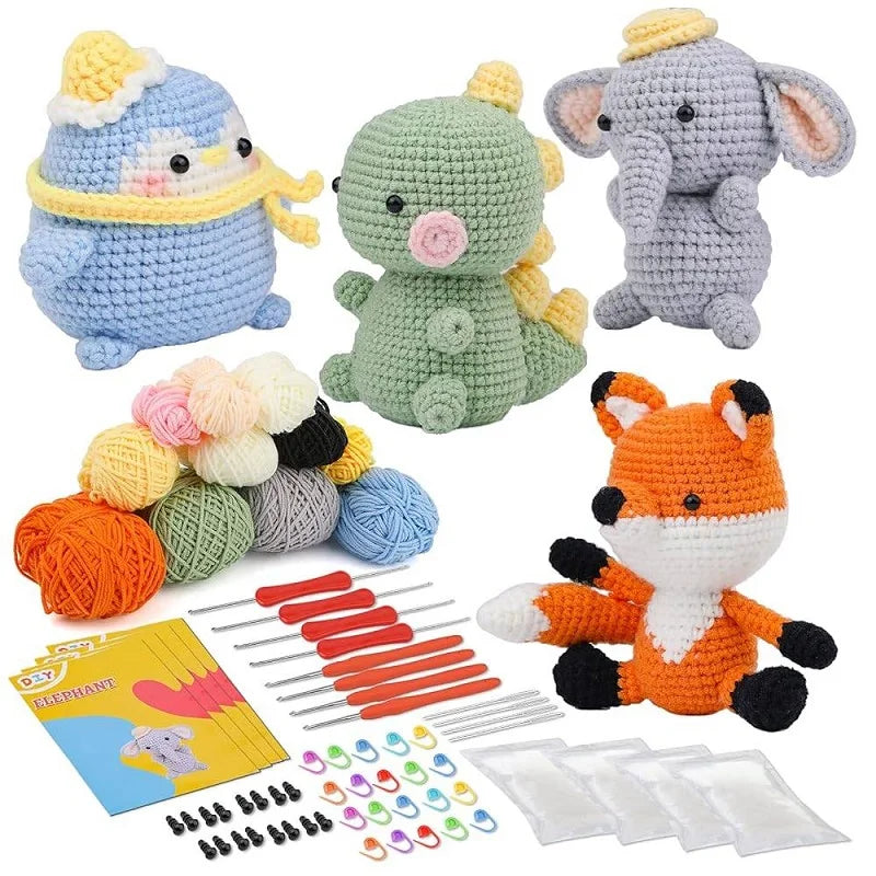 Crochet Kit for Beginners Animal DIY Craft Set with Yarn and Hooks