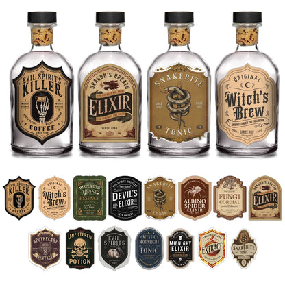 Halloween Bottle Label Stickers, 15-Piece Potion Decor Set