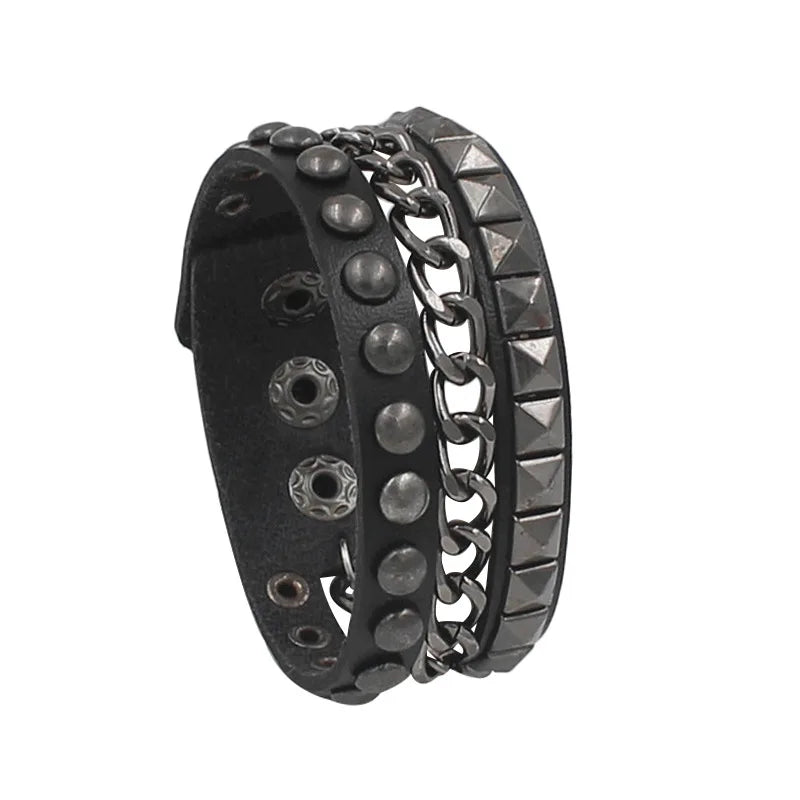 Gothic Punk Bracelet, Multi Chain Leather Bracelet for Halloween