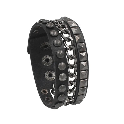 Gothic Punk Bracelet, Multi Chain Leather Bracelet for Halloween