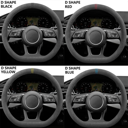 Suede Steering Wheel Cover Universal 37-38cm Non Slip Wrap