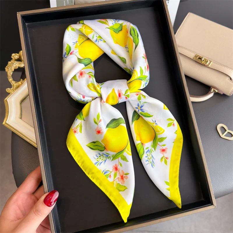 Silk Square Scarf 70x70cm Floral Satin Wrap for Women