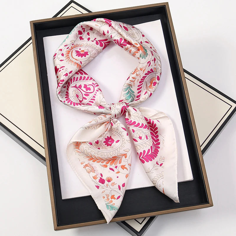 Women’s Square Scarf 70x70cm – Silk Feel Printed Hair Wrap