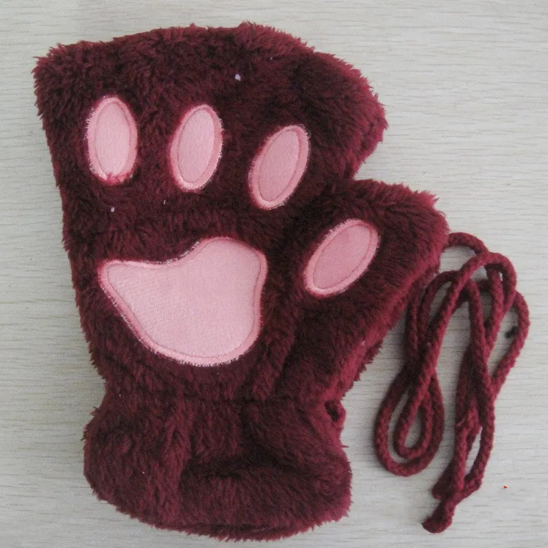 Fingerless Gloves, Plush Warm Furry Mittens for Women and Men