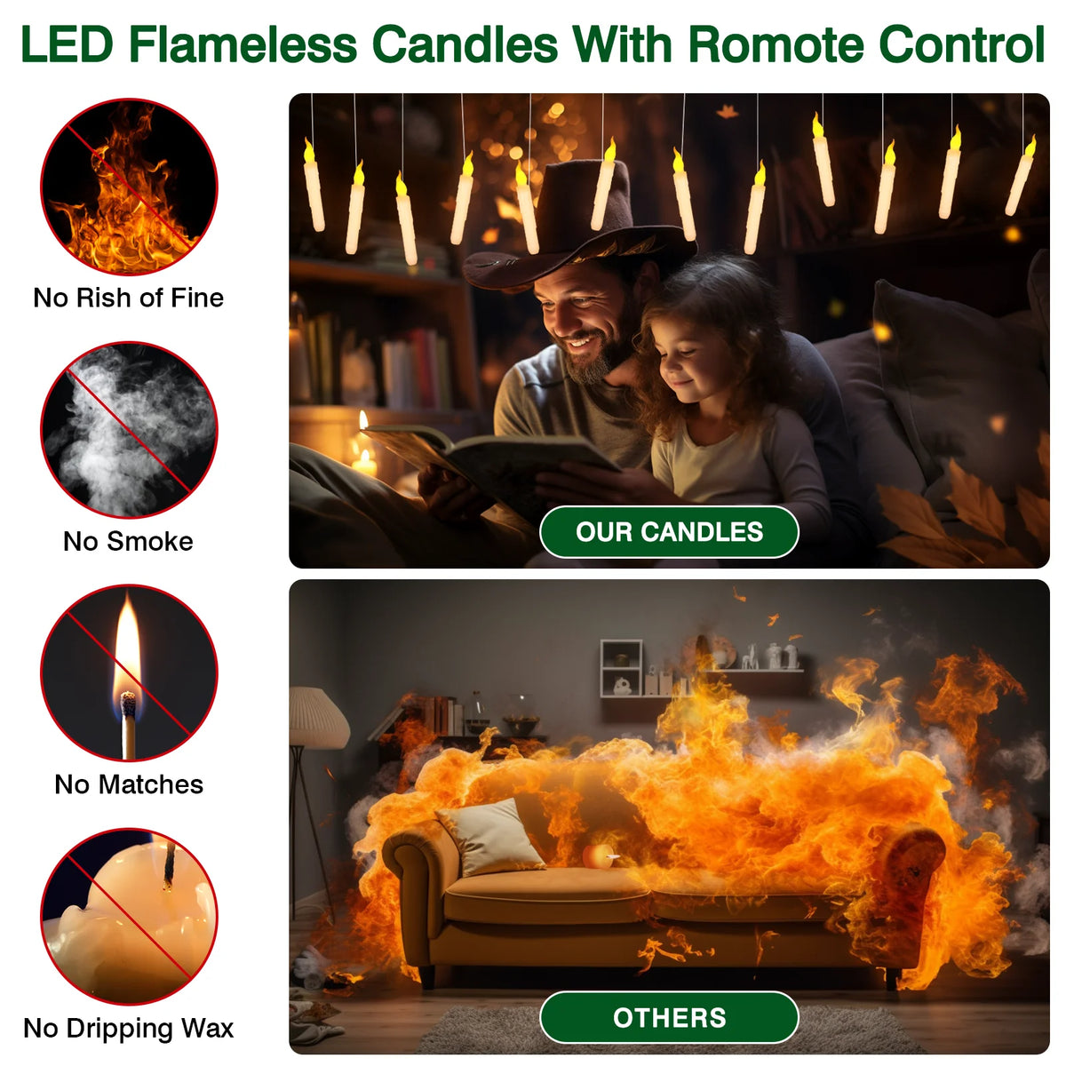 Halloween Floating Candles LED Hanging Decoration with Remote