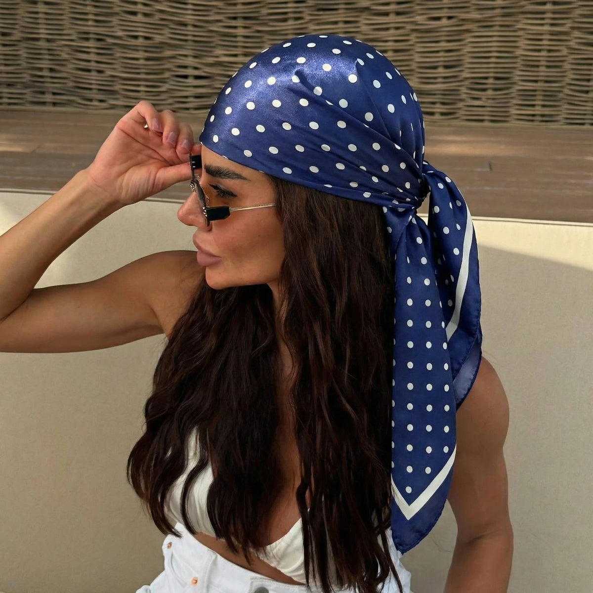 Women’s Square Scarf – Dot Print Silk Feel Head Wrap 90cm