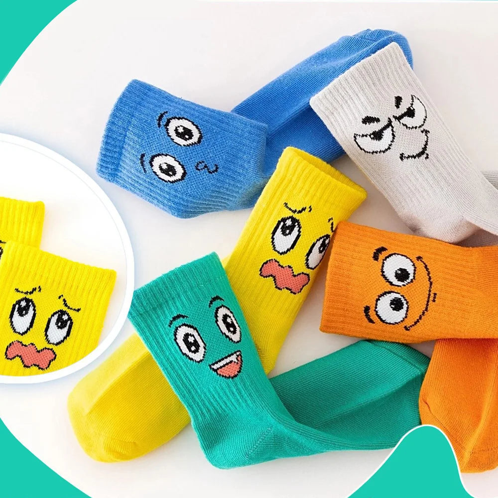 Kids' Socks Funny Face Pattern Comfortable Unisex 5-Pair Set
