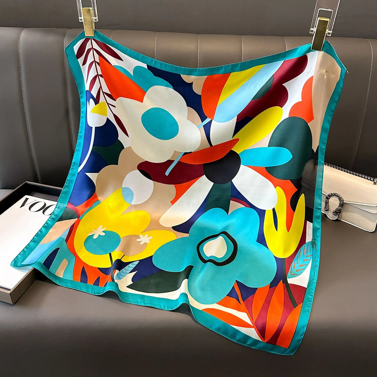 Women's Square Scarf, 70×70cm Printed Satin-Style Headscarf