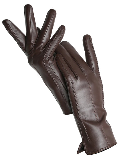 Women's Leather Winter Gloves, Sheepskin Touch Screen Driving