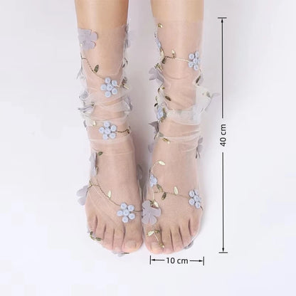 Women's Lace Socks, Sheer Floral Mesh Ankle Socks