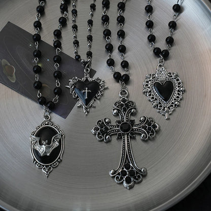 Gothic Pendant Necklace, Y2K Beaded Heart Design for Unisex Style