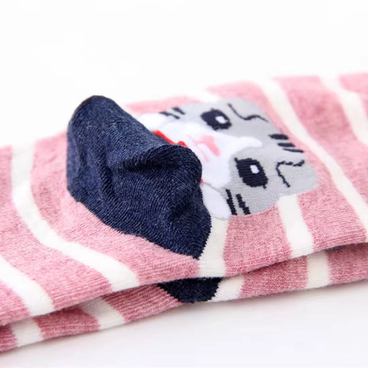 Women's Crew Socks with Cat Patterns, 5 Pairs