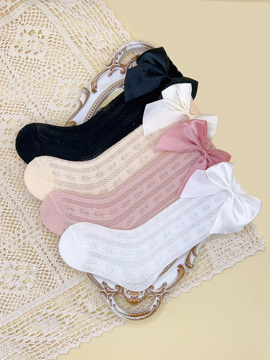 Baby Girl Socks with Bow, Soft Cotton Blend Breathable Summer Socks