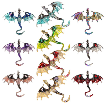 Dragon Brooch Pins, 10-Piece Enamel Wing Pendant Set