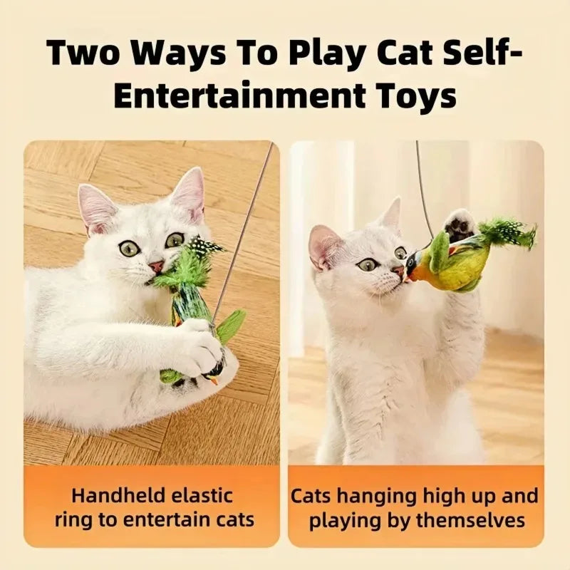 Interactive Cat Toy with Bird Sound and Elastic Hanging Rope