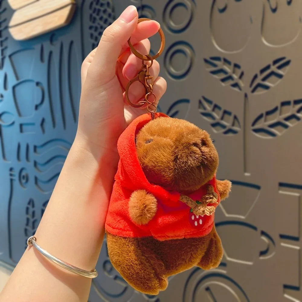 Capybara Plush Toy with Hoodie Wings – Mini Stuffed Animal Keychain