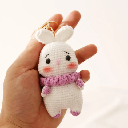 Crochet Rabbit Keychain Cute Knitted Animal Pendant for Bags and Keys