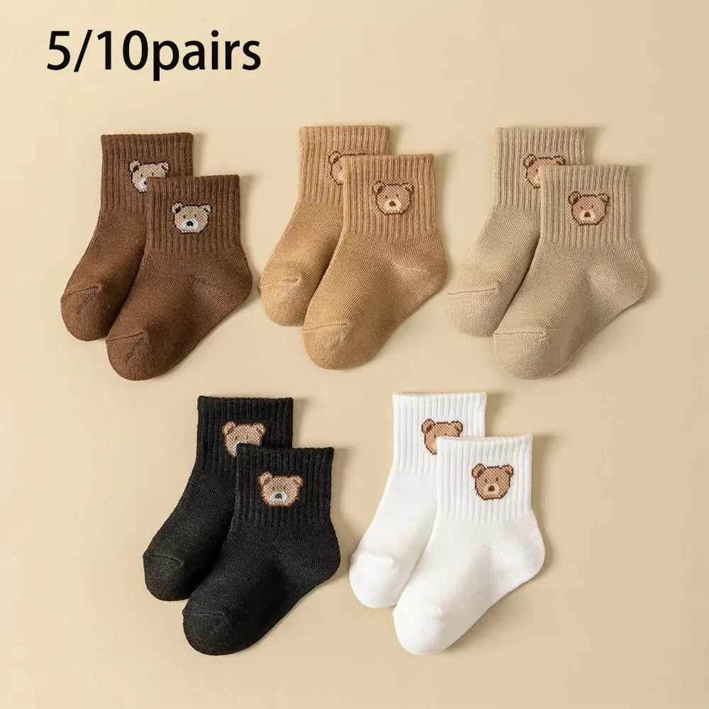 Baby Socks 5/10 Pairs, Soft Breathable Toddler Bear Pattern