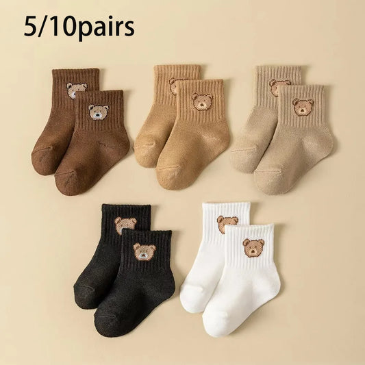 Baby Socks 5/10 Pairs, Soft Breathable Toddler Bear Pattern