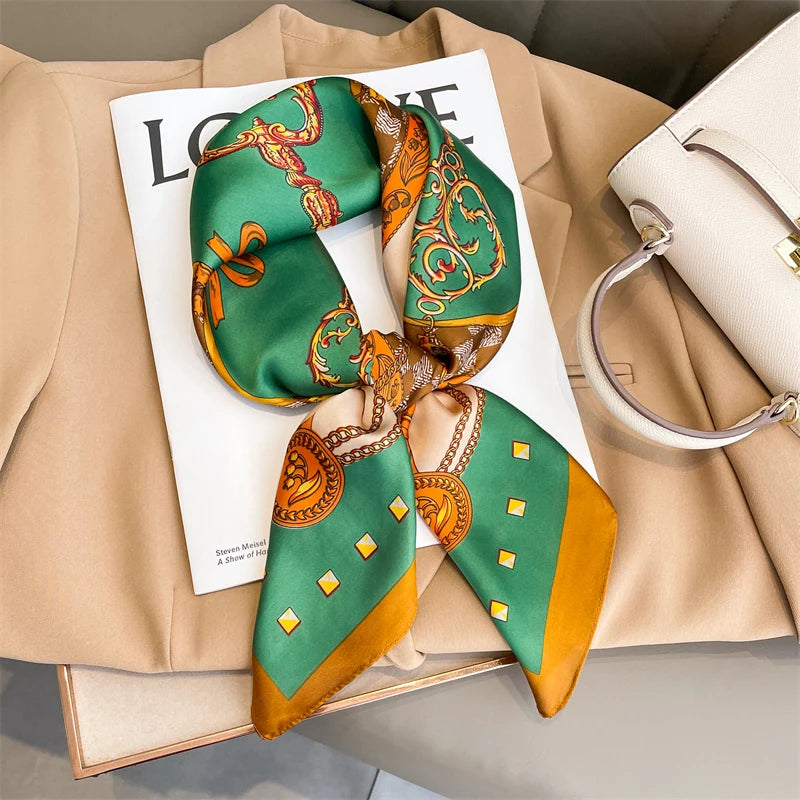 Women’s Square Scarf 70x70cm – Silk Feel Printed Hair Wrap