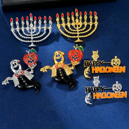Ghost Brooch Halloween Rhinestone Lapel Pin for Men and Women