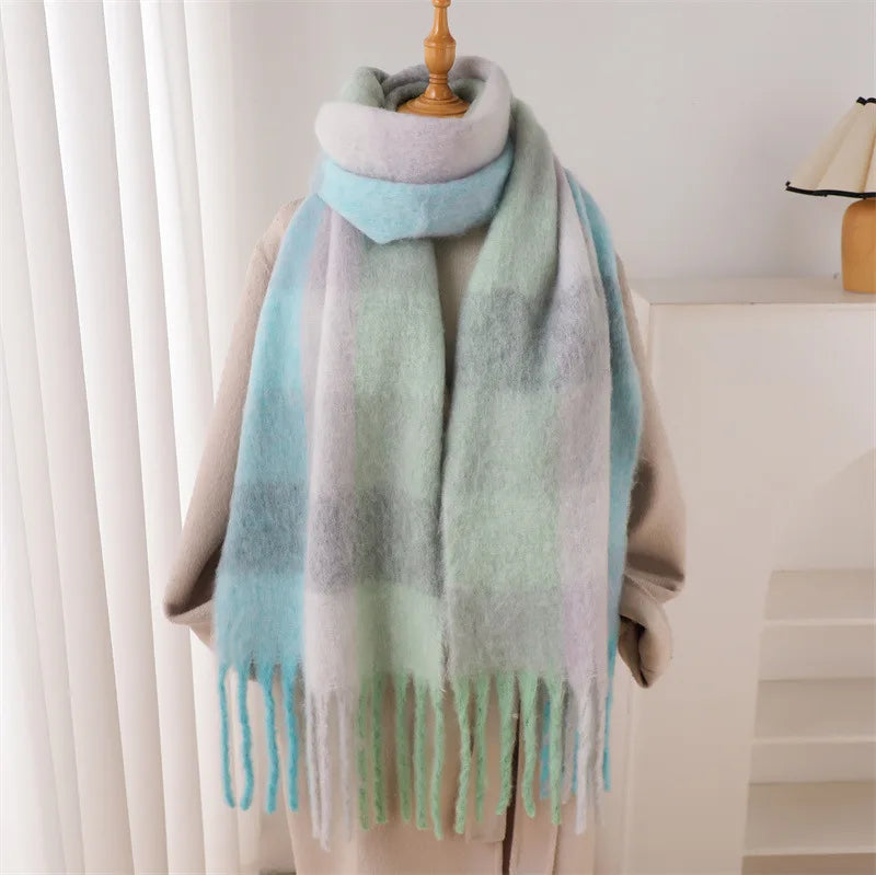 Pashmina Scarf for Women, Warm Plaid Winter Shawl Wrap