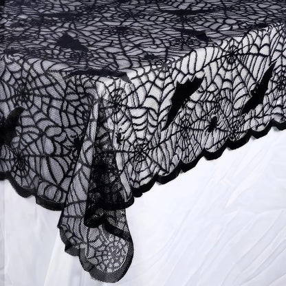Halloween Tablecloth, Lace Bat and Skull Pattern Rectangular Decor