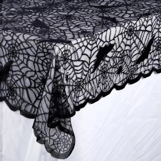 Halloween Tablecloth, Lace Bat and Skull Pattern Rectangular Decor