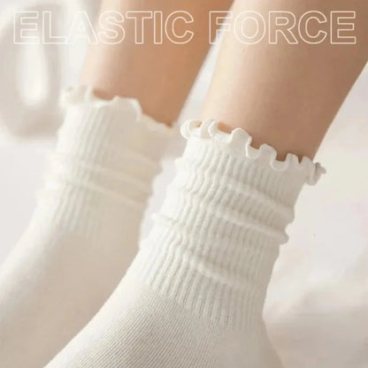 Women’s Ruffle Socks Breathable Mid Tube 5-Pair Set