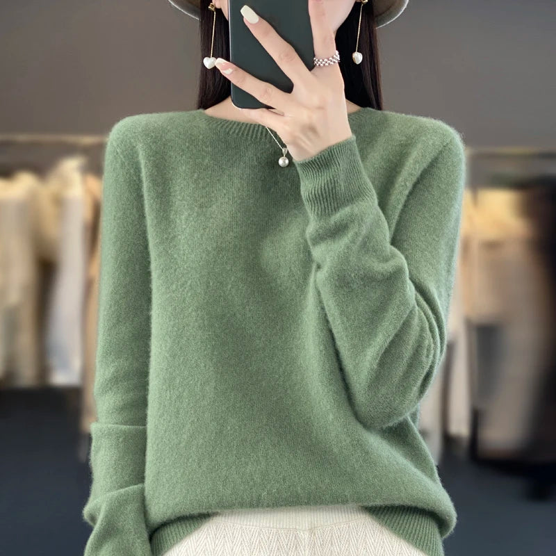 Women’s Merino Wool Sweater 100% Wool O-Neck Pullover