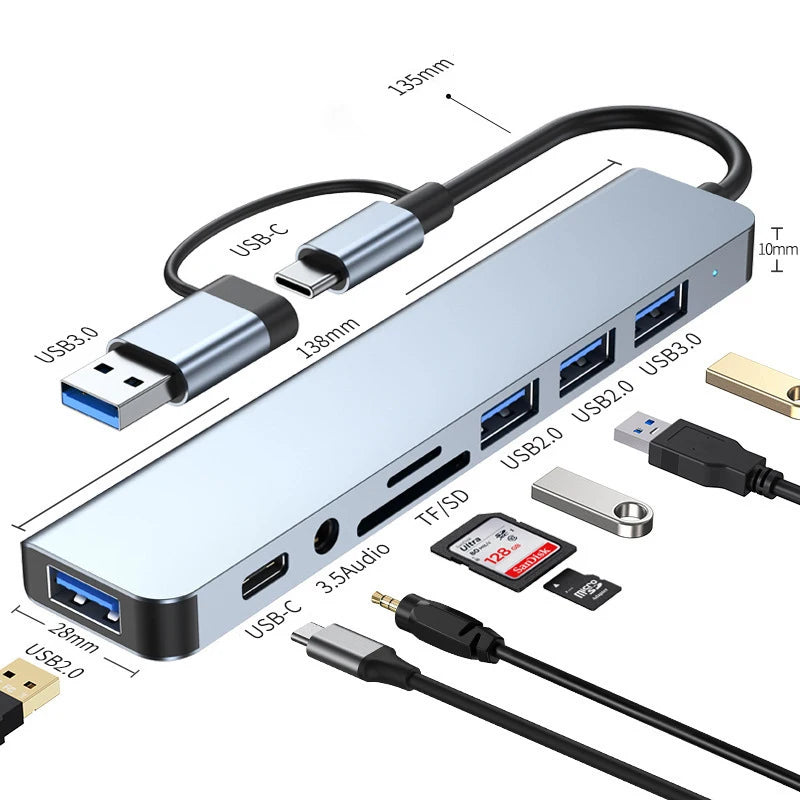USB C Hub with Card Reader USB 3.0 and 3.5mm Audio Adapter