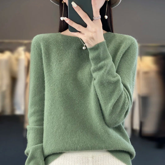 Women’s Merino Wool Sweater 100% Wool O-Neck Pullover