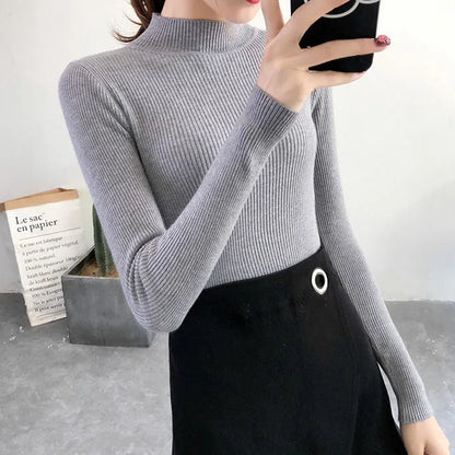 Women’s Mock Neck Sweater Slim Fit Knit Winter Pullover
