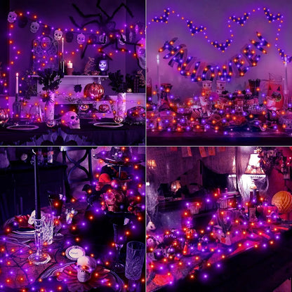 Halloween String Lights – Purple Orange Battery Powered LED Decor