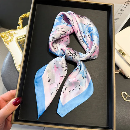 Silk Square Scarf 70x70cm Floral Satin Wrap for Women